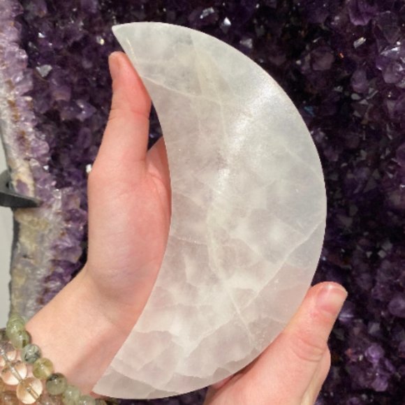 Selenite Moon Etched Charging Plate, Home Decor, Office Art, Boho Decorations - Picture 2 of 7